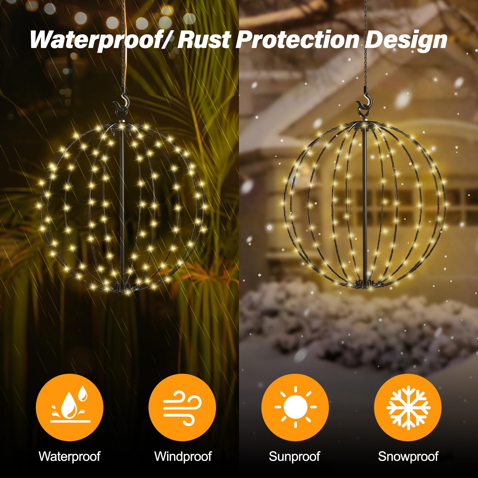 Luz Solar Exterior Jardin Decorativa, JIMACRO 30cm Grandes Farolillos Solares Exterior Jardin Metal 120 LEDs 8 Modos Luces de Hadas Impermeables Guirnaldas Luces Decorativa Navideña