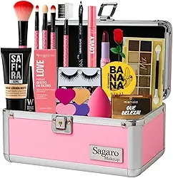Maleta Maquiagem Profissional Completa Kit Make Rosa com Paleta Sombras e Pincéis (MORENA)