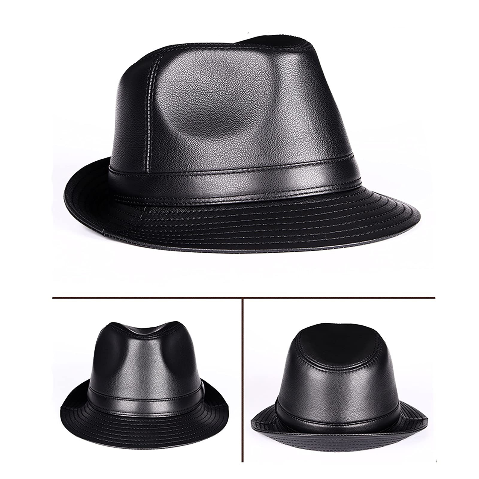 Sombreros de invierno, cuero de jazz cuero fedora sombrero para hombre otoño caballeros sombrero 56-60 cm