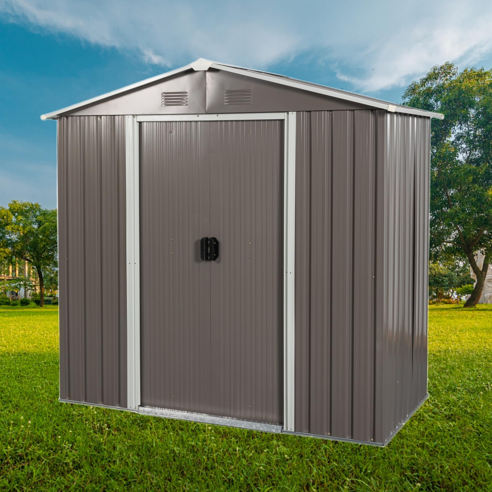 HAUSHECK 8x4 FT Outdoor Shed, Metal Garden Storage Shed for Tool, Bike, Garbage Can, Lawnmower, Waterproof Shed Storage House for Backyard, Patio