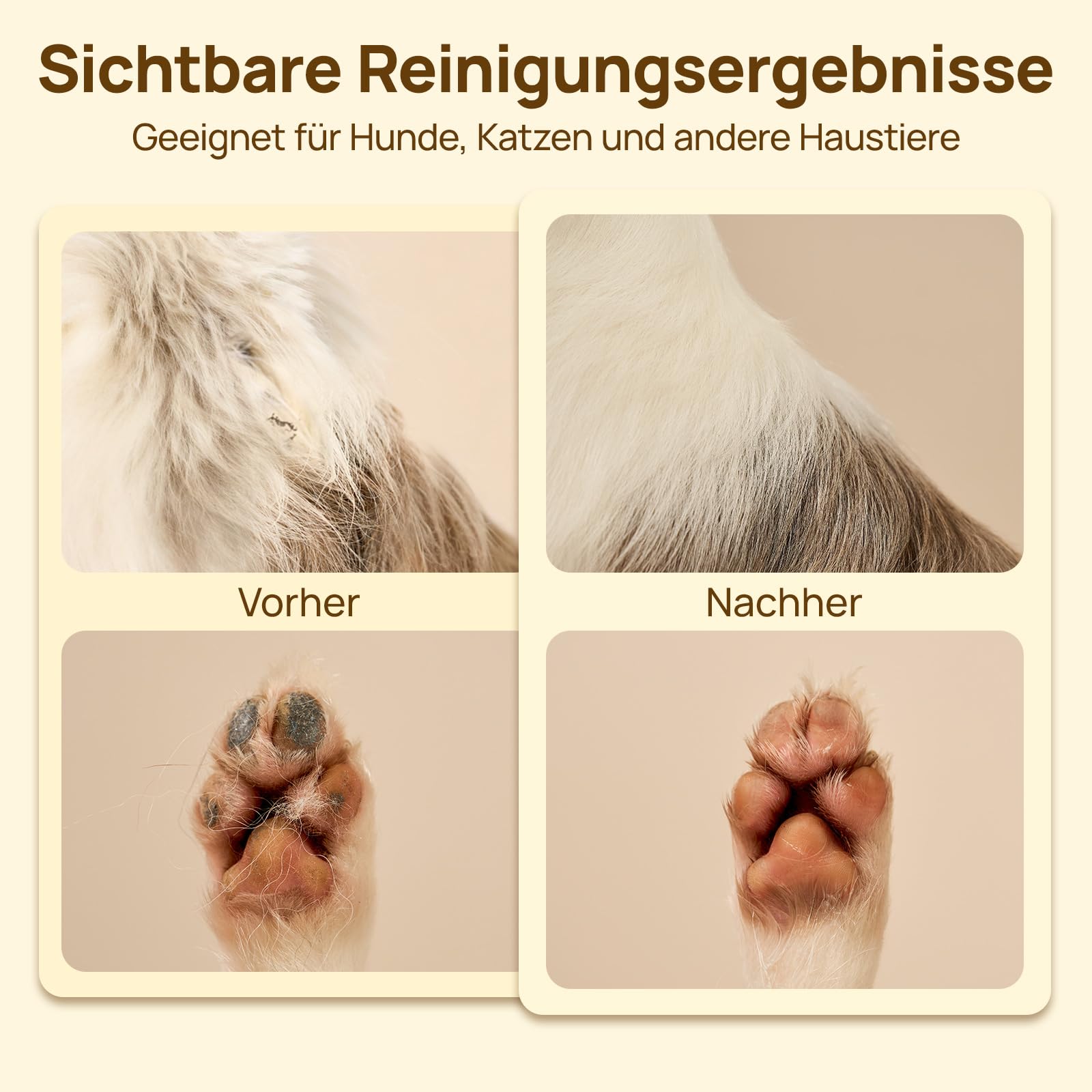 HICC PET Fellpflegetücher, PRO 4-in-1 für Welpen, Hunde & Katzen, Kokosduft 20 Stück | Reinigungshandschuhe ohne Wasser mit doppelseitiger Textur, ideal für Zuhause & unterwegs