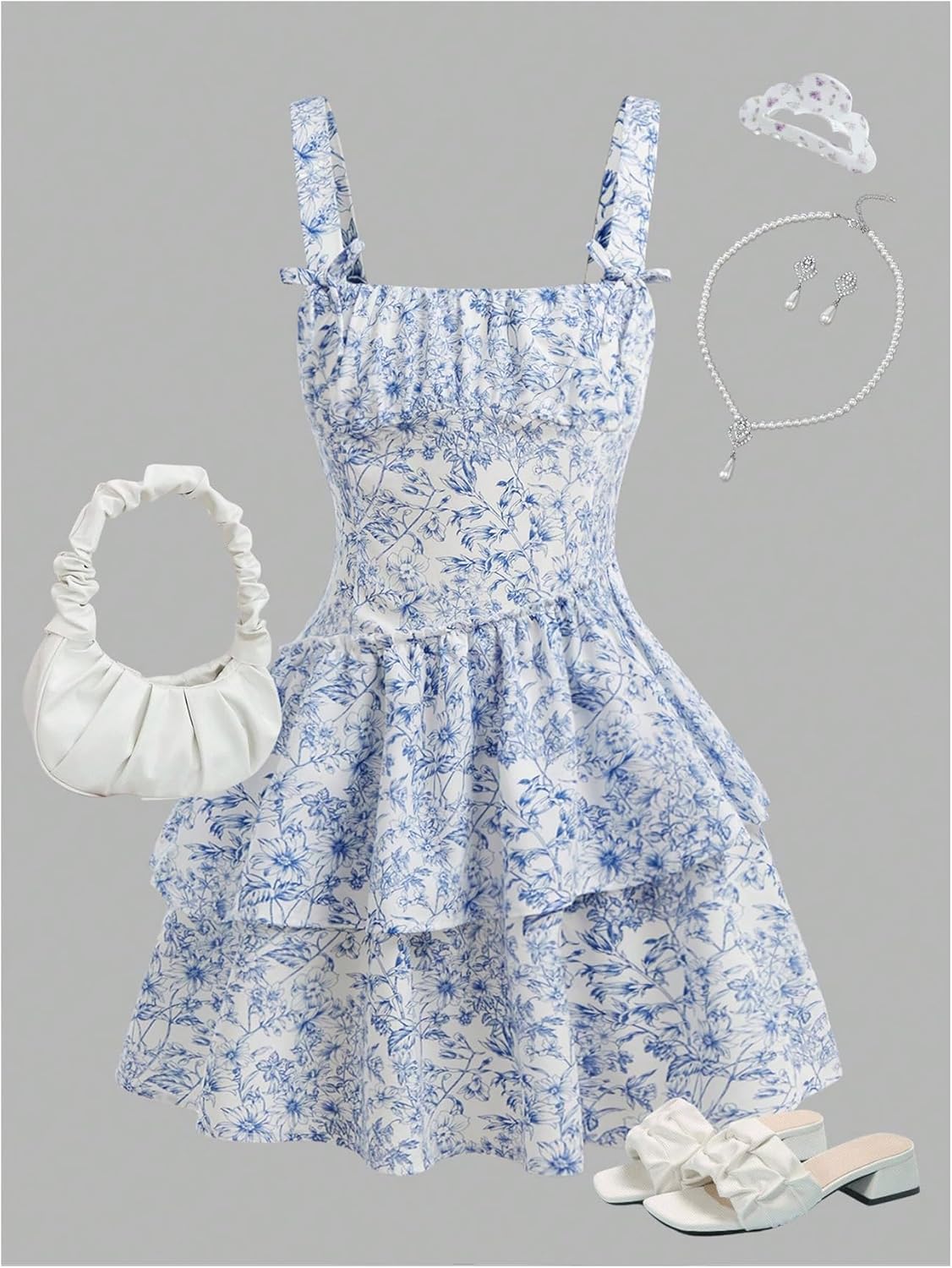 Floerns Girl's Cute Bowknot Floral Short Dress Sleeveless Boho Tiered Dresses - Image 3