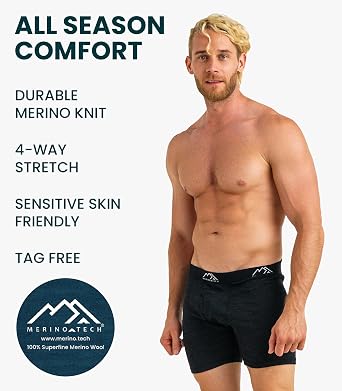 Merino.tech Merino Wool Underwear Mens - 100% Merino Wool Base Layer Boxer Briefs for Men