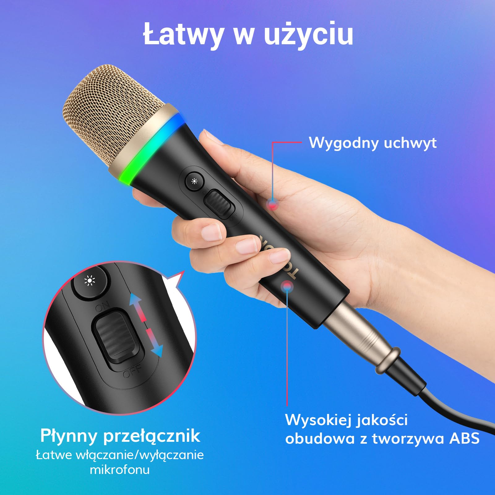 TONOR dynamiczny wokalny mikrofon do karaoke do śpiewania, profesjonalny ręczny przewodowy mikrofon XLR, różowy mikrofon z kablem 5 m, odpowiedni do śpiewu na żywo/sceny/głośników/studio/domu/imprezy