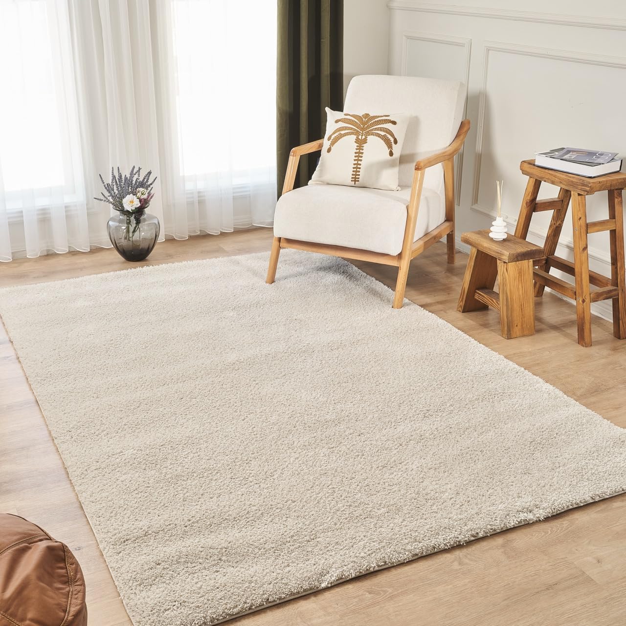 Ruglenza Shaggy Rugs Living Room 120x170 cm Beige - Soft Thick Pile Fluffy Carpet, Modern Area Rug for Bedroom, Easy to Clean, Cozy Stylish Floor Rug, Durable Jute Backing — image 1