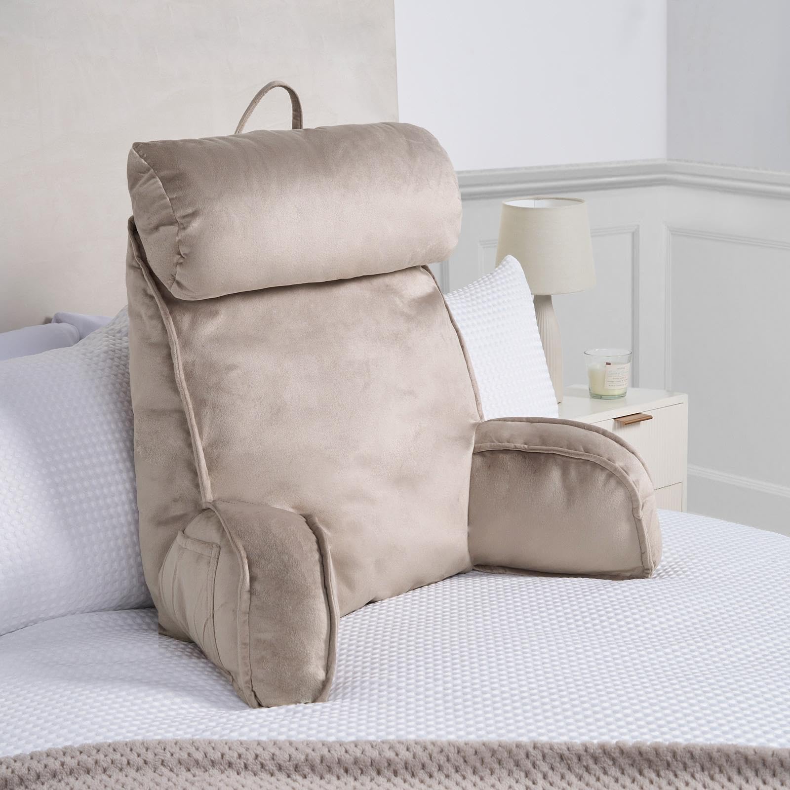 Ohs Men's Mink Cuddle Cushion With Head Rest, Detachable Neck Roll Reading Pillow For Bed Adult Kids Soft High Back Support Cushion With Arms & Pocket Gaming Cushions For Boys Girls Sit Up In Bed Pillow,