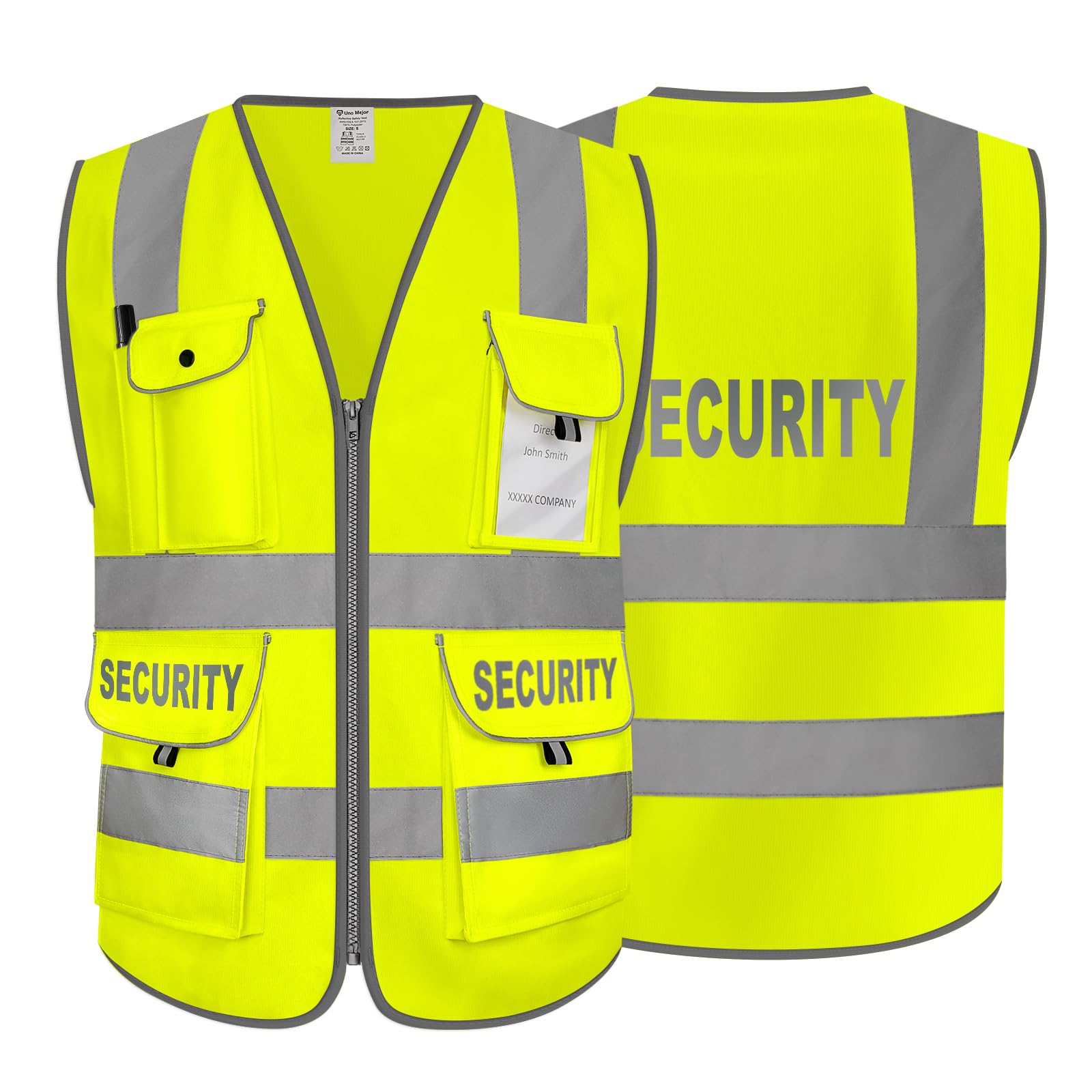 Uno Mejor Security Vest for Men High Visibility Reflective Safety Vest for Security Guard 9 Pockets Hi Vis Safety Vest with Durable, Meets ANSI,