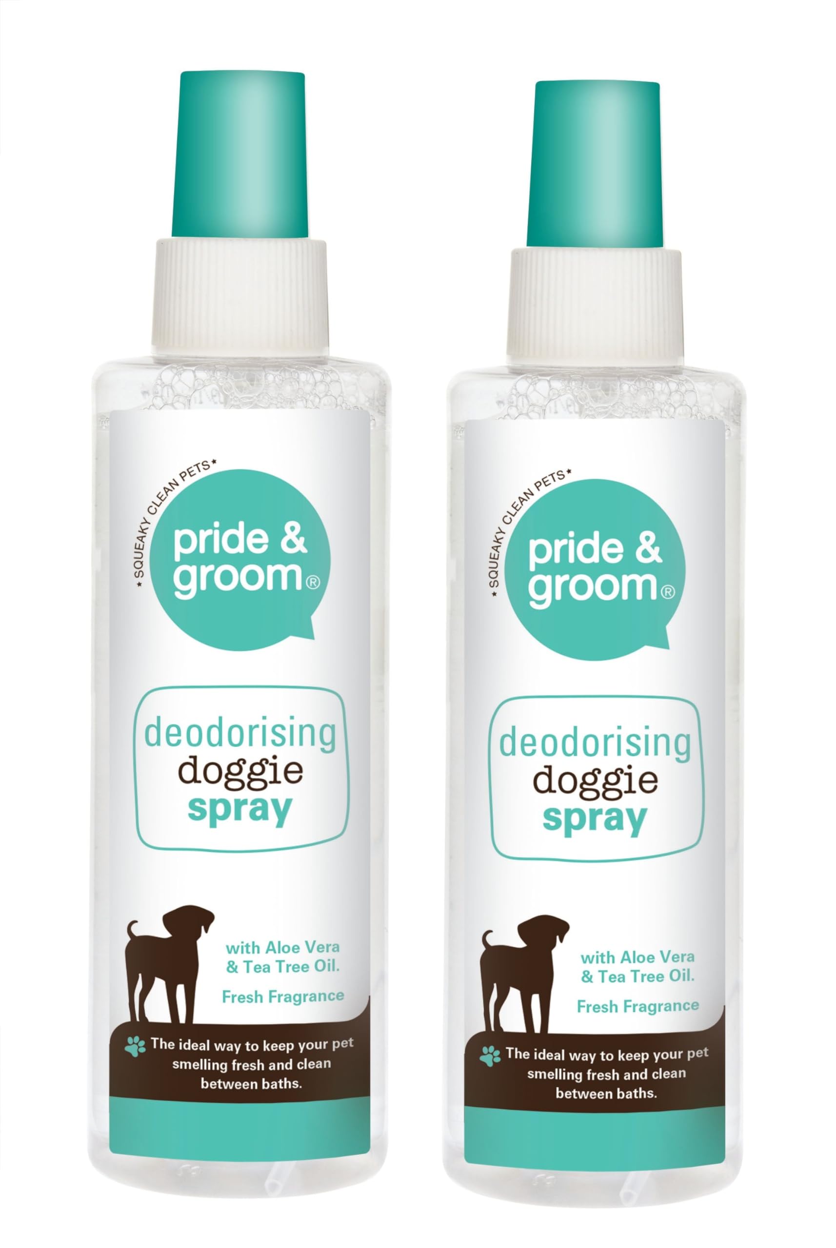 Deodorising Doggie Spray with Aloe Vera & Tea Tree Oil - Fresh Fragrance - 200ml Bottle - Pack of 2 - Keep Your Dog Smelling Fresh & Clean Between Baths by Pride & Groom