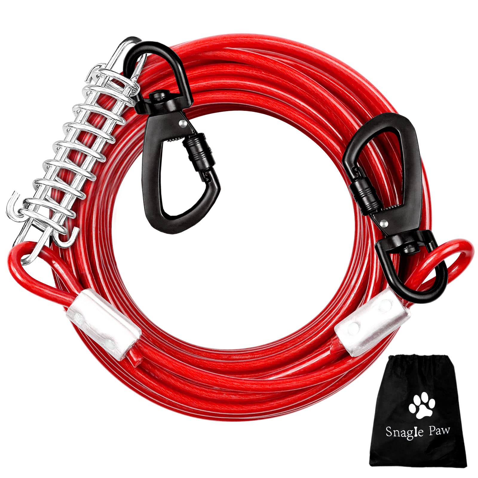 Snagle Paw Dog Tie Out Cable Chew Proof 30FT, Dog Lead Heavy Duty, Dog Leads for Yard 30ft & Dog Runner Cable, Solid Large Dogs Tie Out Cable with Spring for Training Outside Yard & Camping