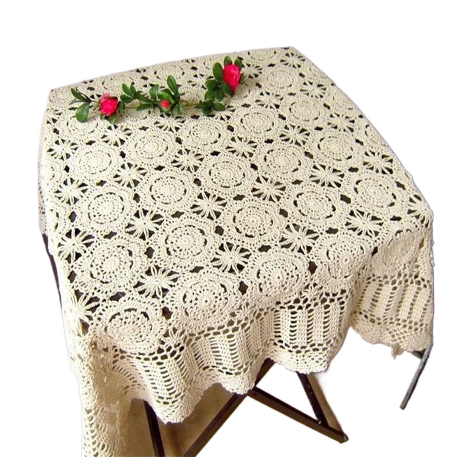 HYFEUOKF Lace Tablecloth Handmade Corchet Table Cloth Mat Cover Crochet Square Many (Beige,150x150cm)