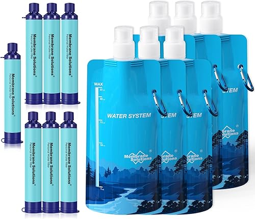 Membrane Solutions Sistema de filtración de agua exprimible, kit de purificador de agua de supervivencia, equipo portátil para mochilero, incluye