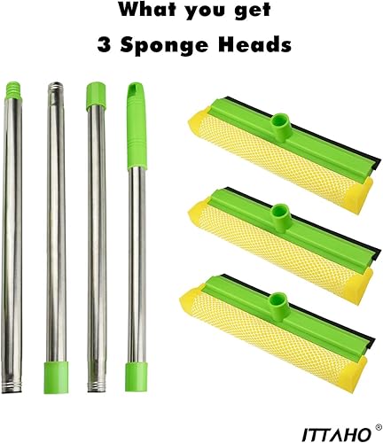 Miniatura 10 de ITTAHO Escobilla de escobilla de ventana para limpieza de ventanas, limpiador de ventanas 2 en 1 con mango de 58 pulgadas de largo, kit de lavado
