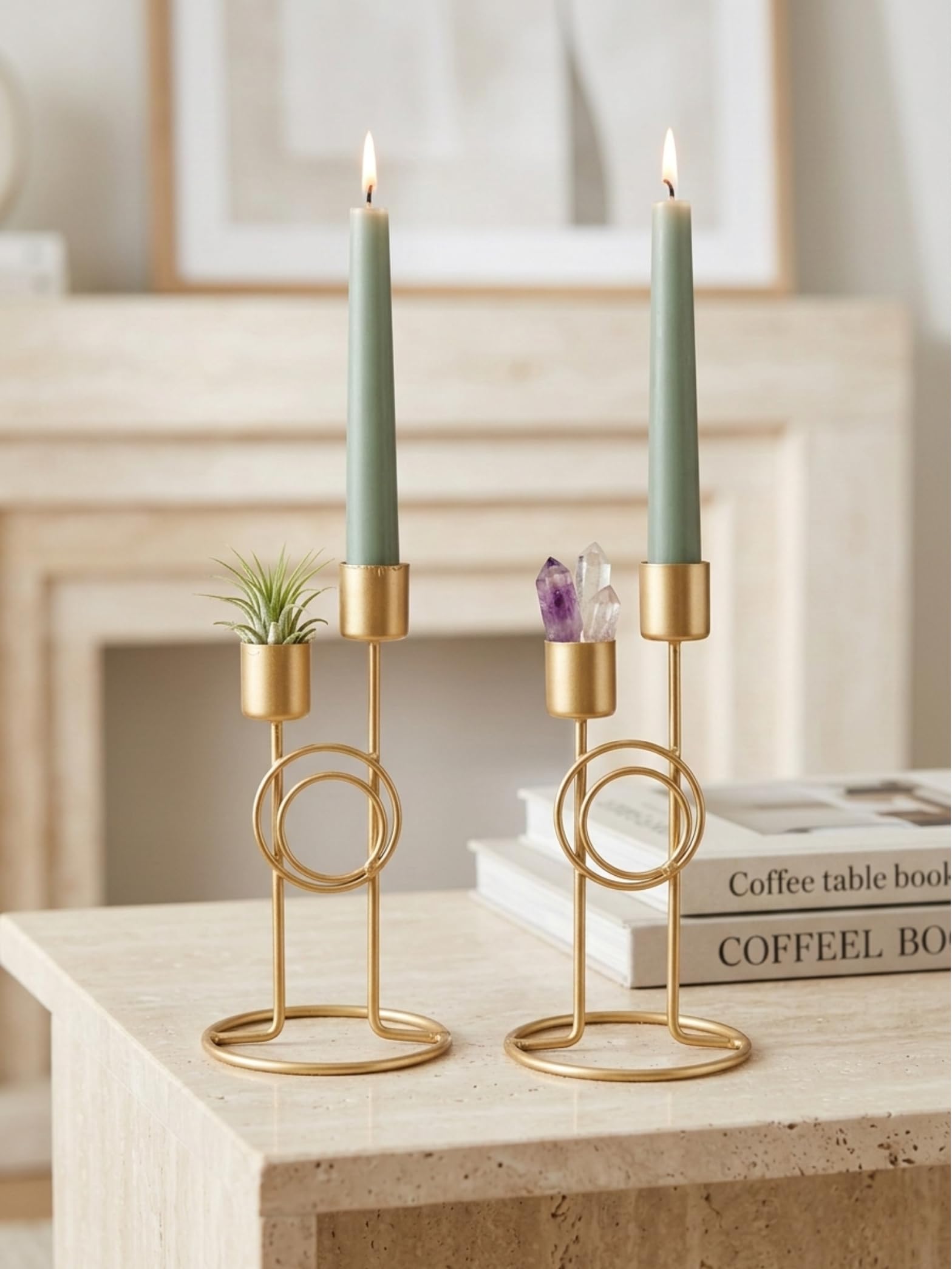 Modern Iron Double Candle Holder Set of 2 – Gold Metal Decorative Candle Stand for Home Decor, Table Centerpiece for Living Room Dining Table Bedroom (6.5 x 3.5 Inches) – Candles Not Included-image-42