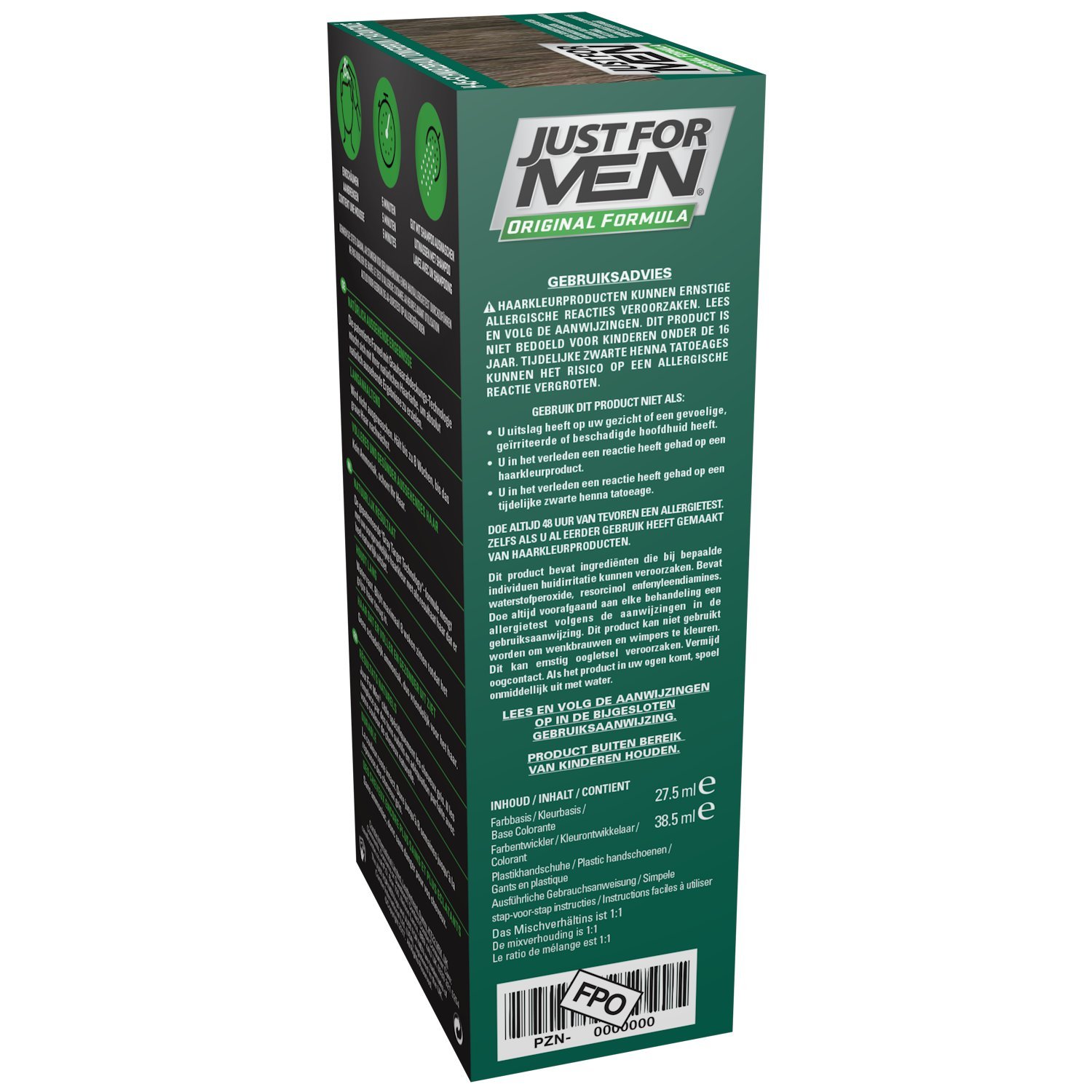 Just for Men - H45 – farba do włosów, szampon do farbowania włosów, naturalny czarno-brązowy, 3 sztuki w opakowaniu