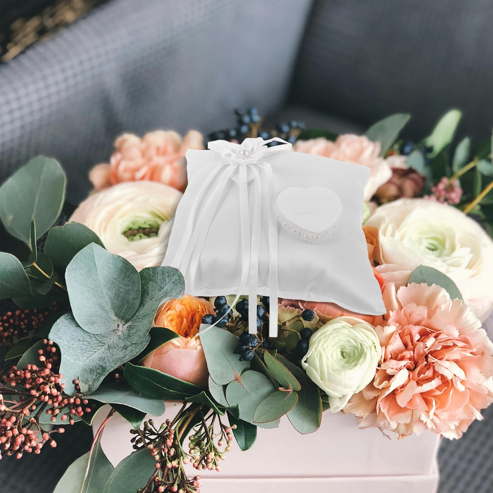 BESPORTBLE - Cuscino per anelli con anello quadrato, stile romantico, colore: bianco