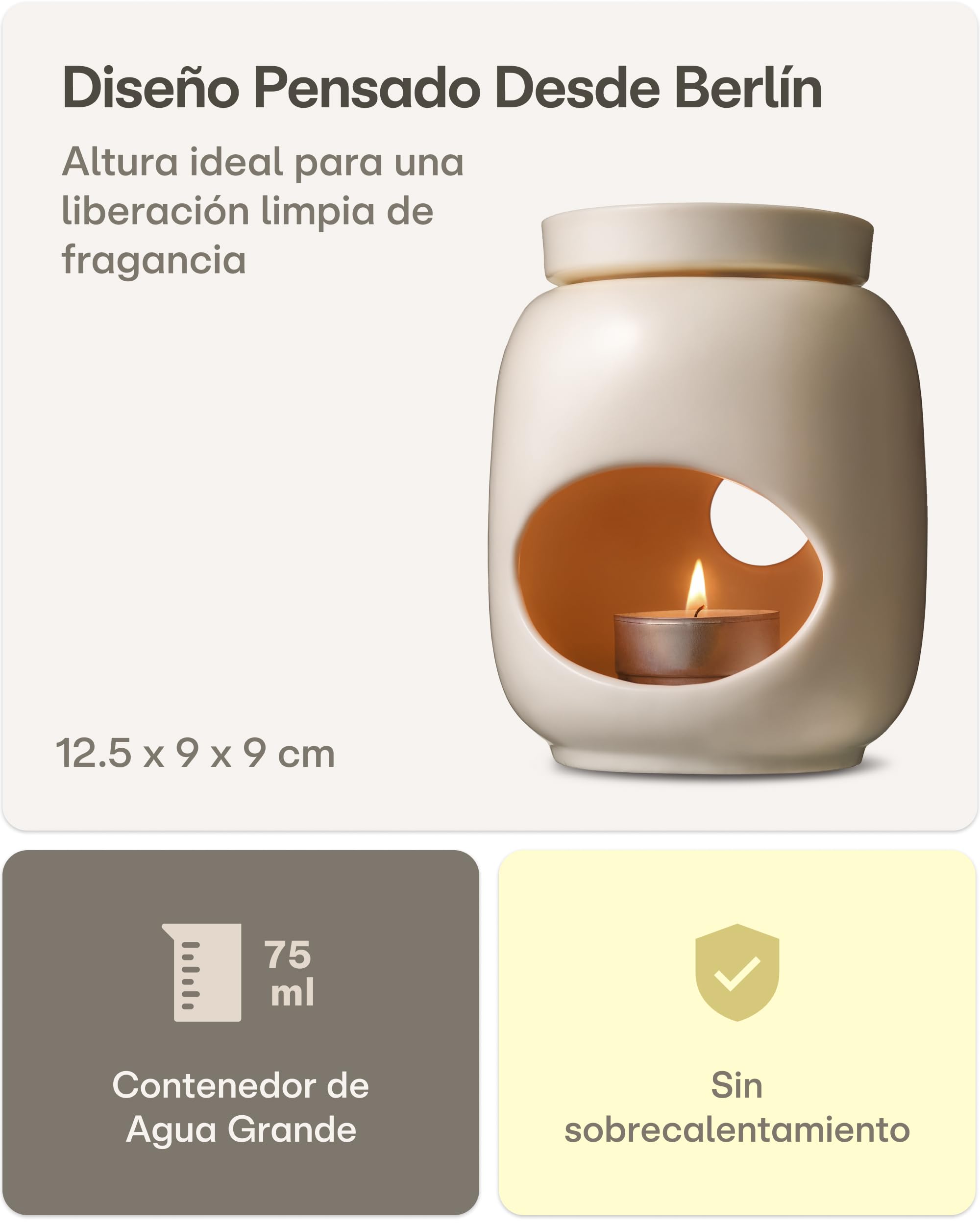 Praknu Quemador de Aceites Esenciales Cerámica 75 ml – Evaporación Suave para Aceites Esenciales y Ceras Perfumadas – Aroma de Larga Duración – Blanco