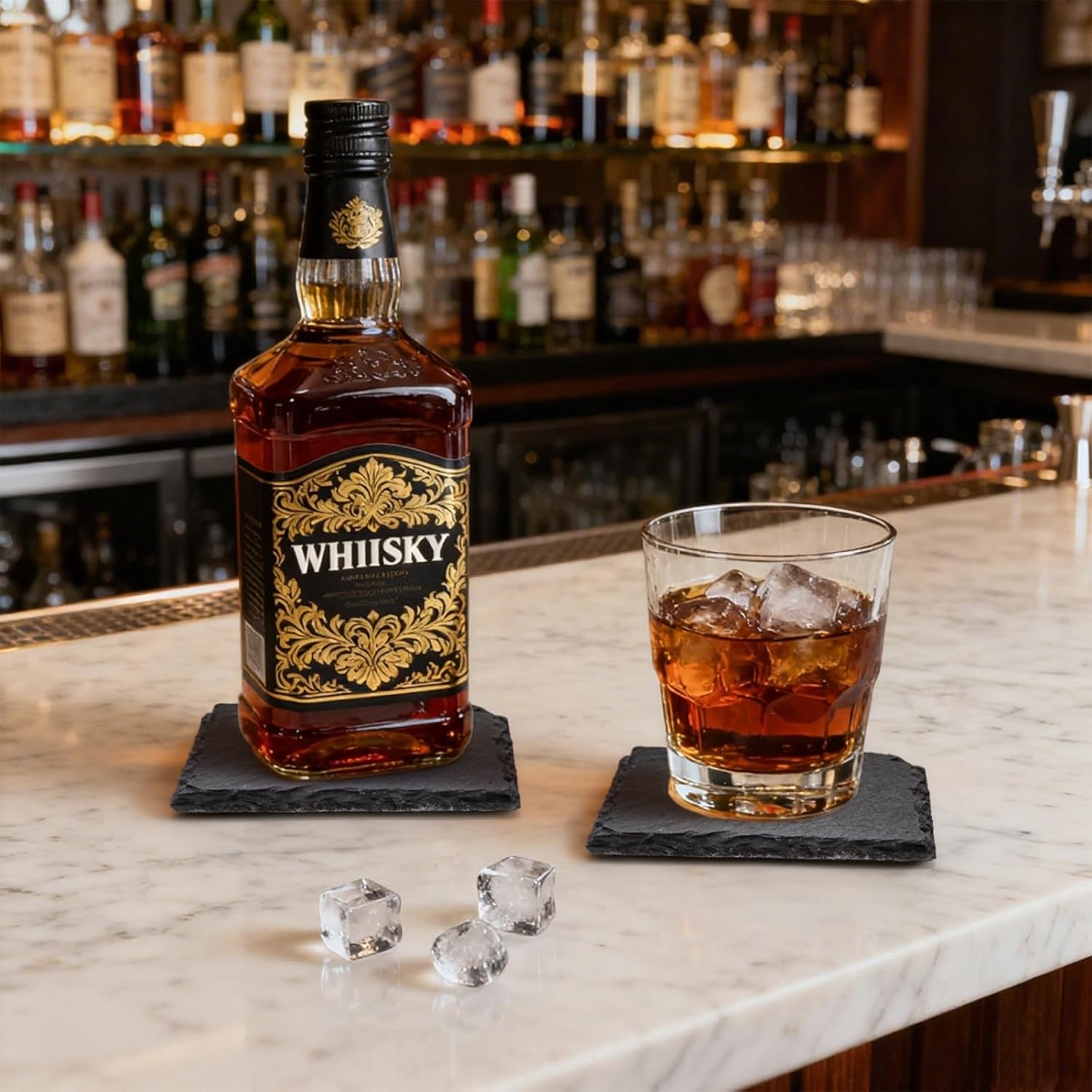 ZOOFOX 24 Pieces Drink Coasters, 4 Inch Square Slate Stone Coaster with 3 Holders, Handmade Coasters Set for Bar Kitchen Home Decor