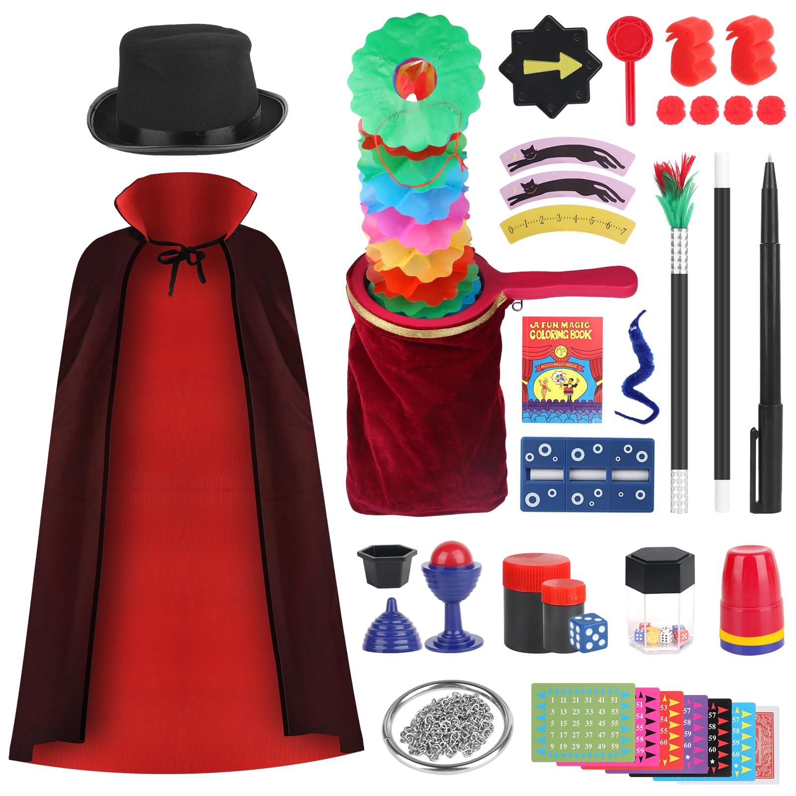 Magic Tricks Set for Kids, Cosplay Costume Dress Magic Kit, Magician Costume for Pretend Play, Included Magic Wand, Top Hat & Much More Magic Props, Ages 6 7 8 9 10 11 for Birthday Carnival