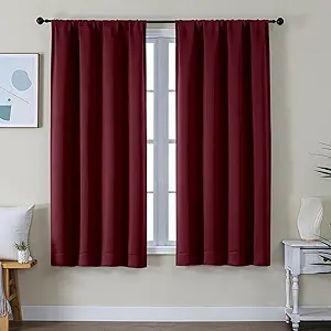 Simplebrand Ava Burgundy Blackout Curtains for Bedroom 63 Inch Length 2 Panels Set, Nursery Thermal Insulated Energy Saving Rod Pocket Window Treatment Curtains Blackout Drapes, W40 x L63 Inch
