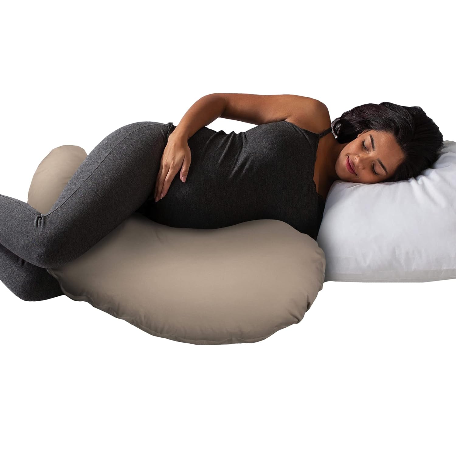 Boppy Cuddle Pregnancy Pillow with 100% Organic Cotton Removable Cover, Biscuit, Comfy Body-conforming Hypoallergenic Fiber Fill, Contoured Design for Versatile Support Pregnancy through Postpartum Organic Biscuit