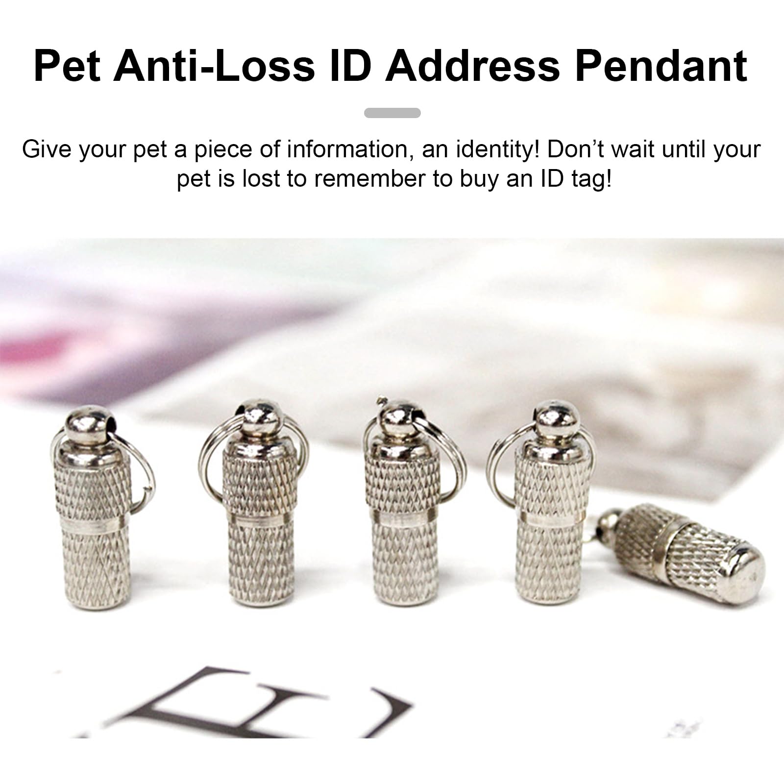 Pet ID Tags - 6 Pack Personalised Stainless Steel Tag Barrel Tube with Address Name Label, Silver, 2.5x1.0cm - Image 3
