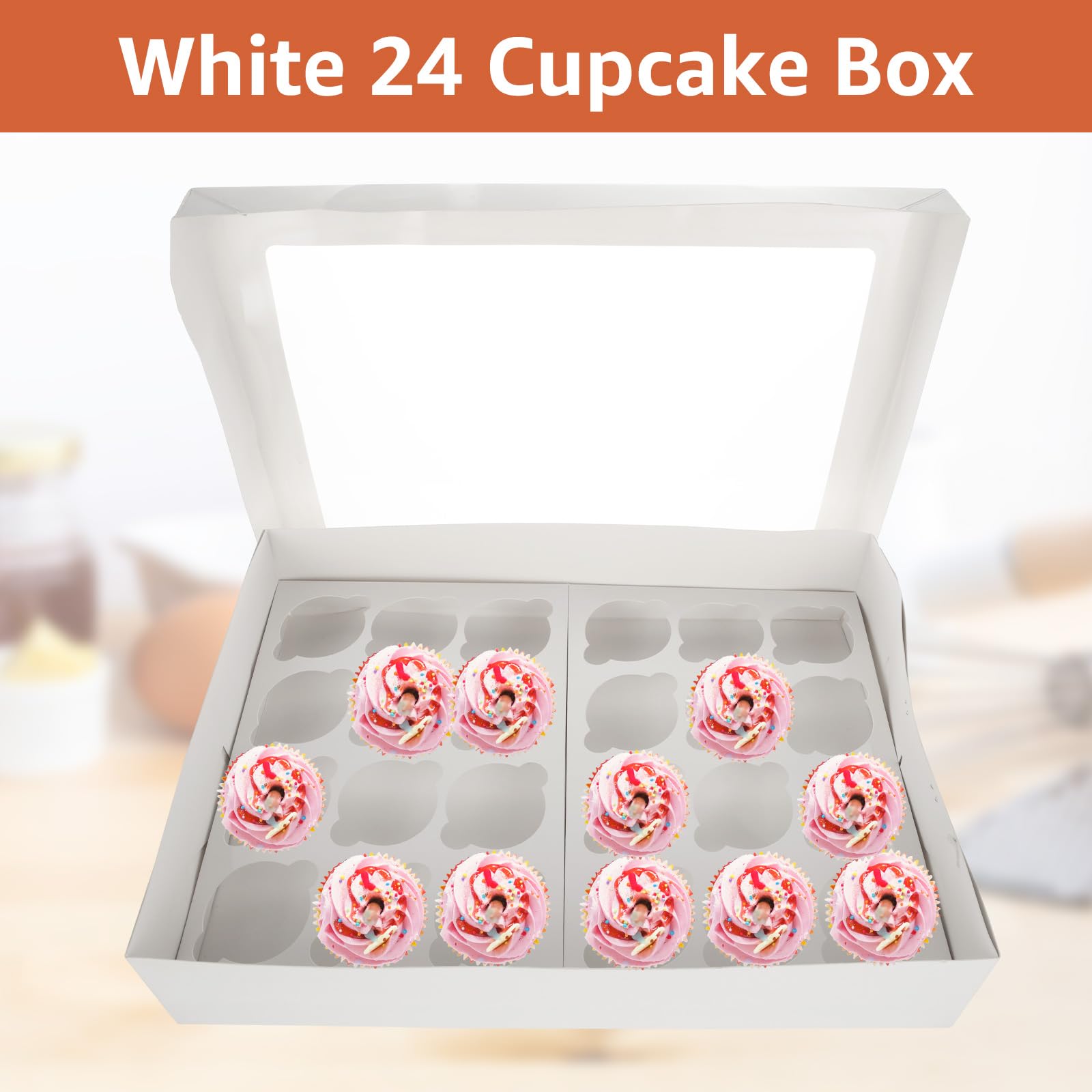 Scatole Per Cupcake PACK N TRADE, 25 Pezzi, 6 Fori Con Inserti, 24x16x7,5 Cm, Con Finestra Trasparente, Per Muffin E Pasticcini