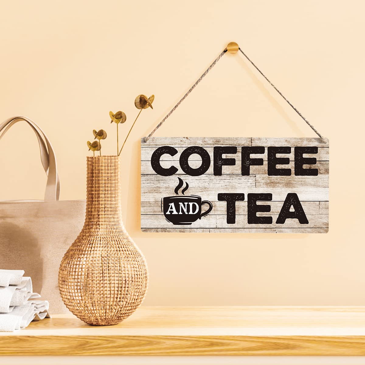Cartello In Legno "Freshly Brewed" Per Bar E Caffè - Decorazione Da Parete 30x20 Cm Con Corda Appendibile