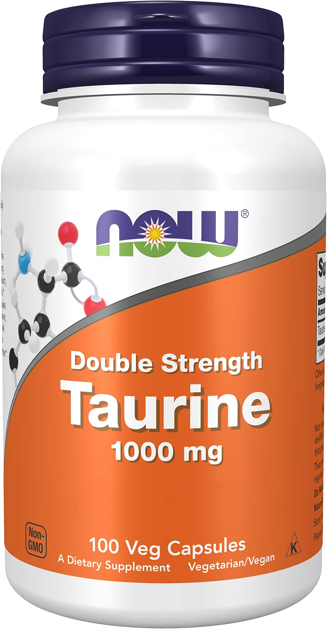 Now Foods, Taurine, Double Strength, 1,000mg, 100 Vegan Capsules, Essential Amino Acid, Gluten Free, Soy Free, Vegetarian, Taurine Supplement