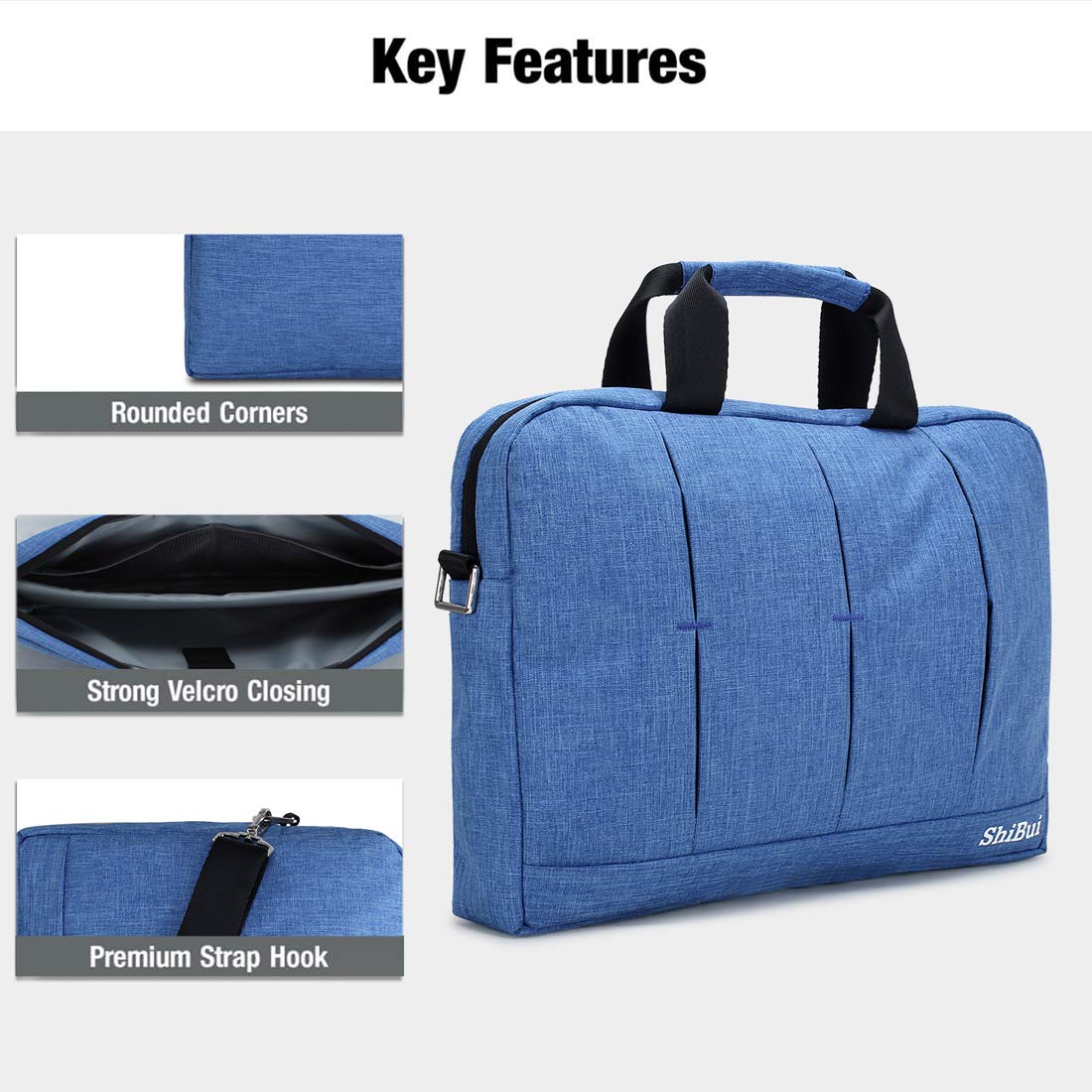 SHIBUI 15.6 Inch Laptop Shoulder Bag,Classic Lightweight Slim Portable Laptop Messenger Sleeve Case for Work/Travel,Fits 15-15.6 Inches Laptop/Notebook/MacBook/Ultrabook Computer,(Blue Oxford) 3