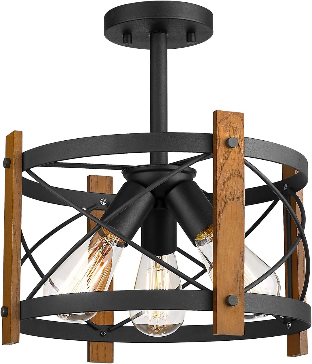 Frее Shірріng оƒƒеr HANASS 3-Light Farmhouse Semi Flush Mount Ceiling Light, 13" Wood Flush Mount Light Fixture, Walnut Wood, Matte Black Finish, MX99984 Frее Shірріng оƒƒеr HANASS 3-Light Farmhouse Semi Flush Mount Ceiling Light, 13" Wood Flush Mount Light Fixture, Walnut Wood, Matte Black Finish, MX99984