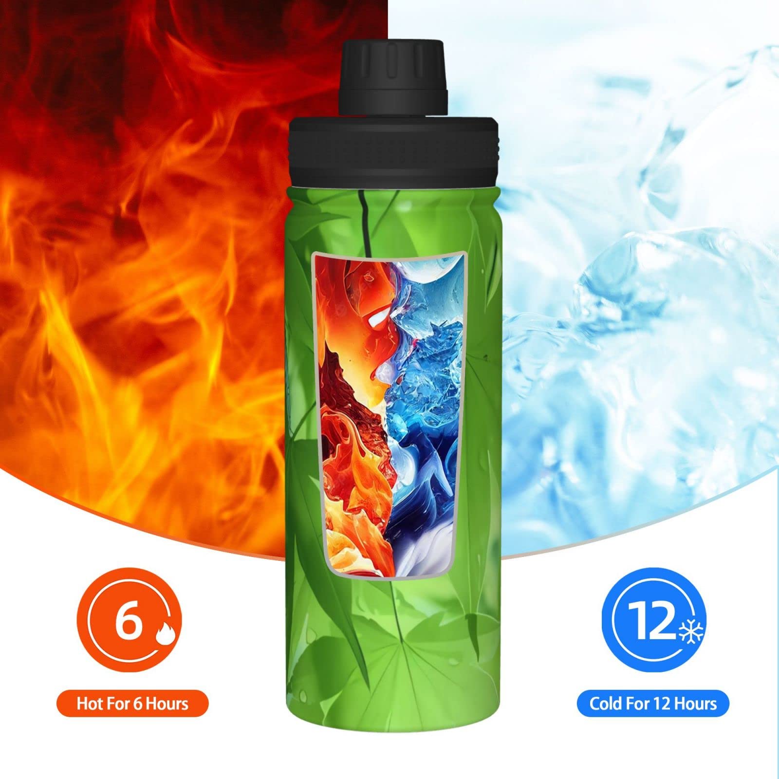 Green Nature Sport-Wasserflasche, 530 ml, isolierte Edelstahl, auslaufsichere Wasserflasche für Reisen, Fitnessstudio, Büro
