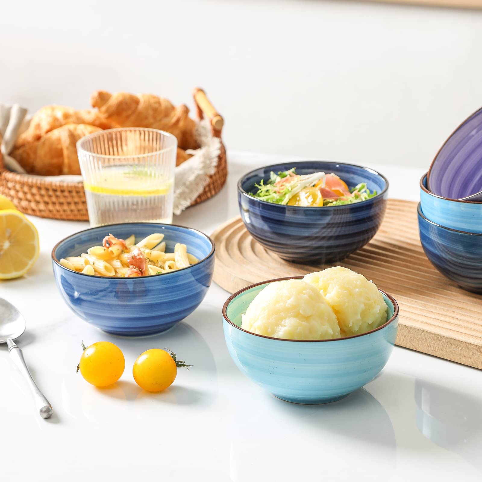 Selamica Keramik 680 ml Müslischalen Set, tiefe Suppenschüsseln, 5.9 Zoll Porzellan Küchenschalen für Nudeln, Salat, Dessert, Haferflocken, Ramen, mikrowellengeeignet, 6 Stück, Farbverlauf Blau