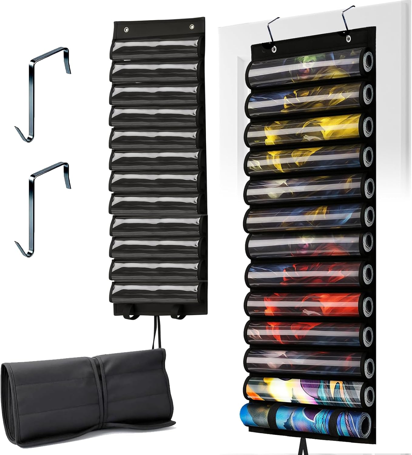 Playmat Tube for MTG - Portable Hangable Door Organizer with 2 Hooks, Fits for 12+1 Card Game Storage with Clear Slots for TCG/RPG Mats (12 tubes)