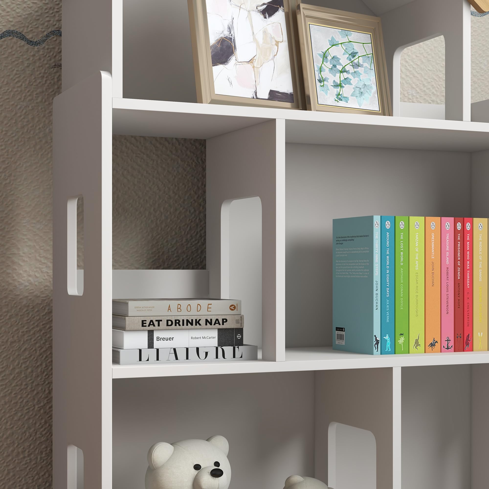 ZONEKIZ Libreria per Bambini 3-6 Anni a 3 Livelli per Libri e Giochi, in MDF e Legno di Pino, 65x25x108.5 cm, Bianco