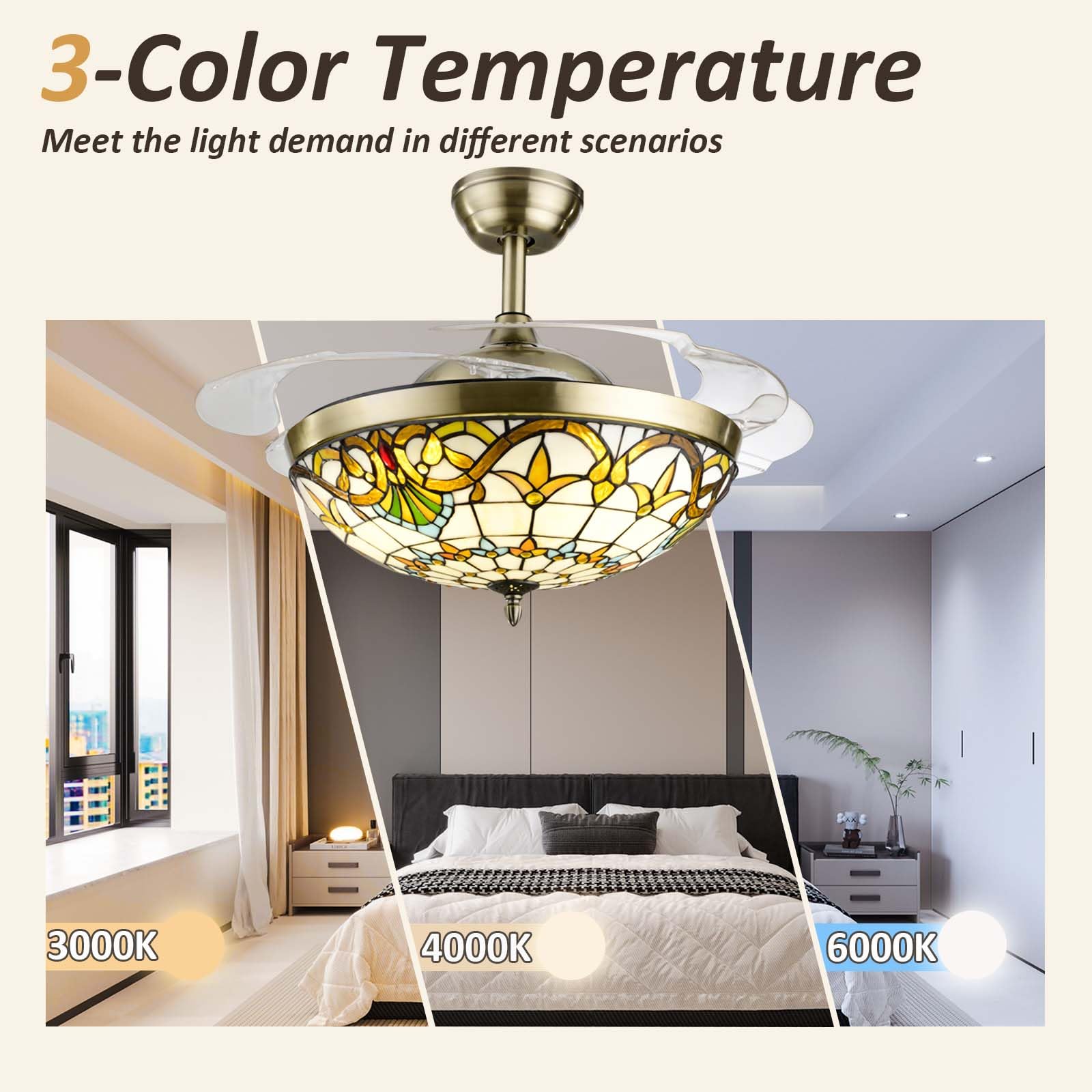 Ventilatore Da Soffitto Retrattile Con Luce LED 36W Silenzioso Palmer Bianco Cct Dim 106cm 96899770