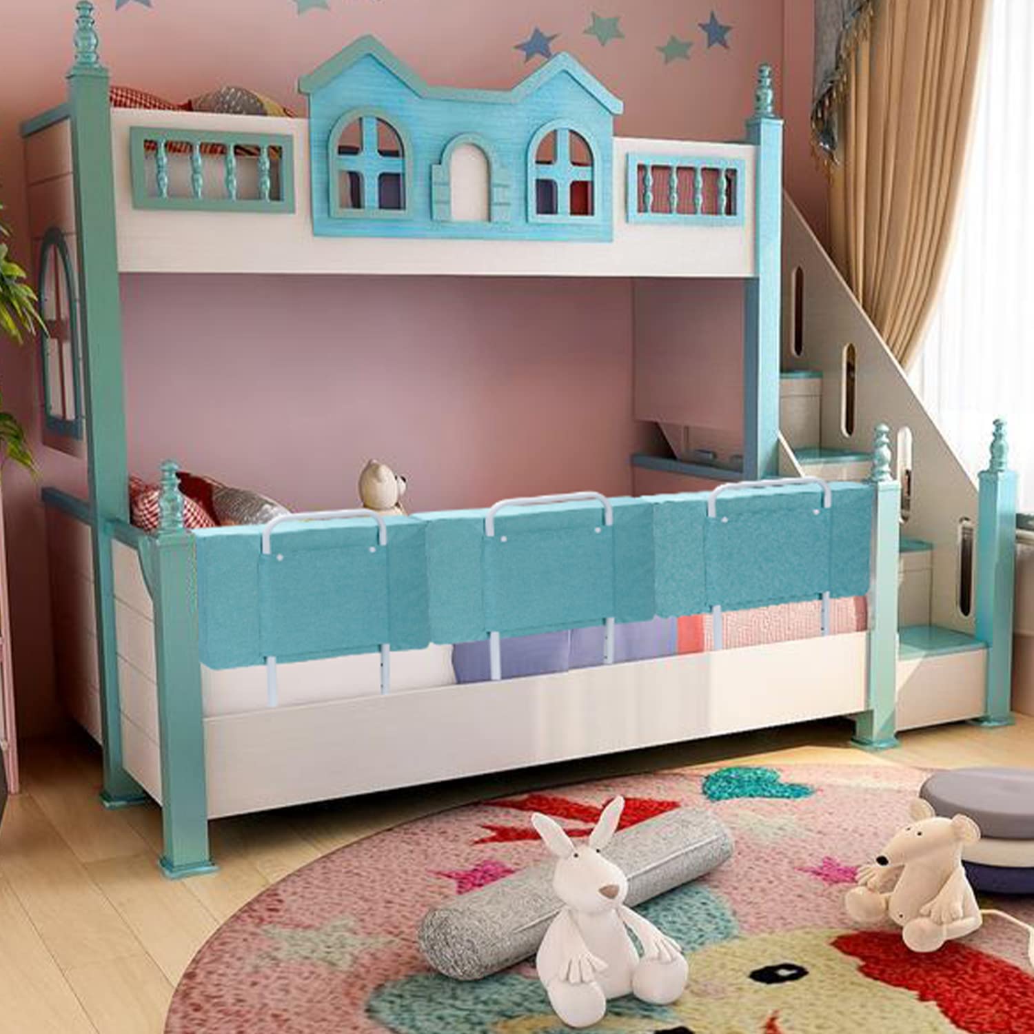 3 barandillas de cama de 50 cm para cuna, protección anticaídas, suave, altura regulable, 5 agujeros, verde, lino verde