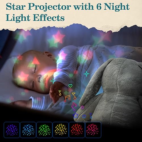 Miniatura 3 de TOY Life Conejito para dormir para bebé, máquina de ruido blanco con latido del corazón del útero Sonido Shhh, dulce sueño cuna chupete proyector de