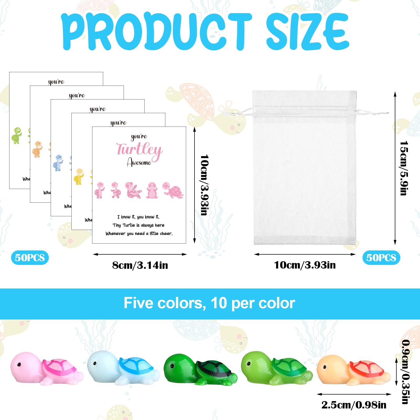 RUIYELE 50 Sets You're Turtley Awesome Inspirational Gift 50 Turtle Greeting Cards Mini Sea Turtle Figure and Organza Bag Employee Appreciation Gift Employee for Coworker Teacher Team Volunteer - Image 2