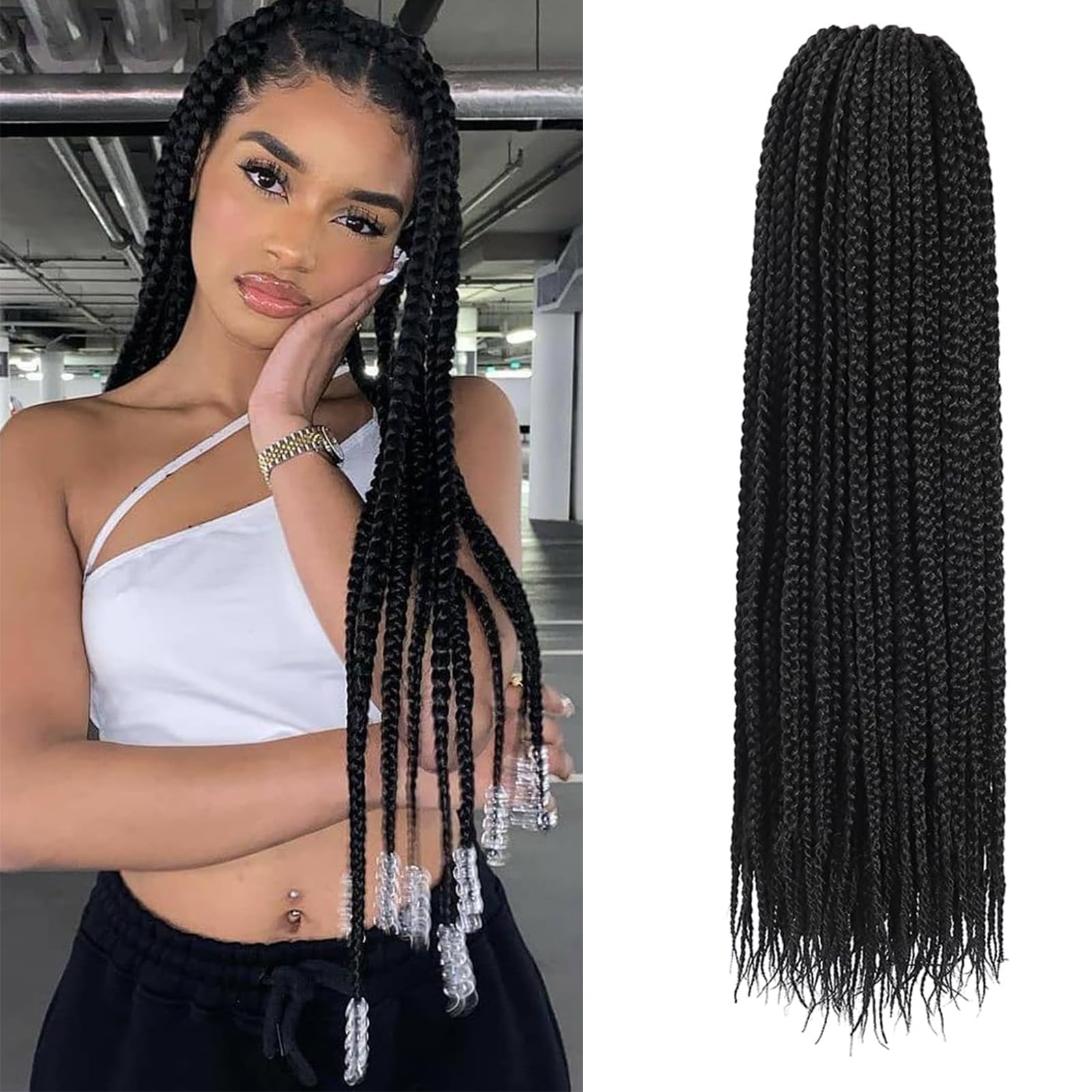 Box Braids Crochet Hair, 14inch Pre Looped Goddess Box Braids Crochet Hair, 6 Packs Braiding Hair Extensions