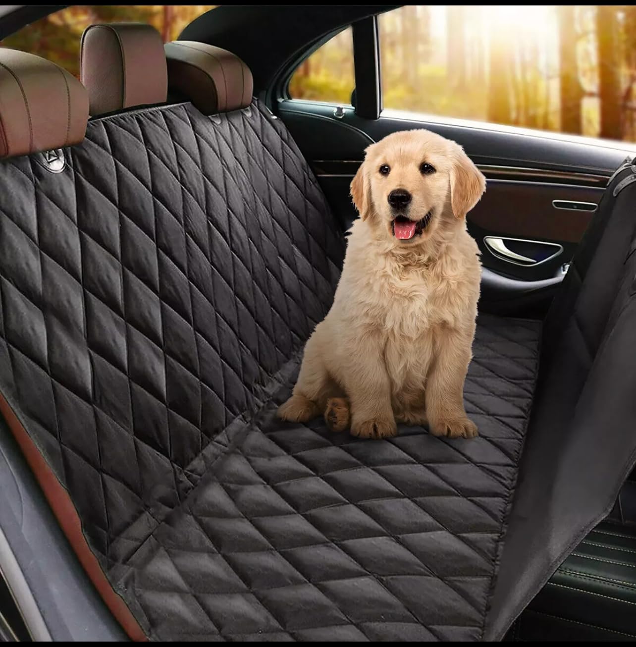 OTOKEA Rear Seat Cover Fits TOYOTA AYGO 2005-2014 - 2 in 1 Hammock Quilted Waterproof Cushioned Design, Use For Pets Dogs Tools Kids - Black