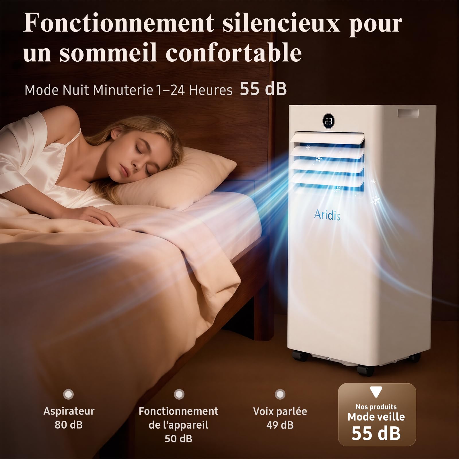 Climatiseur Mobile 9000 BTU - Climatiseur Portable 4 en 1 Silencieux - Télécommande, Minuterie 24h & Mode Sommeil,Clim Mobile pour Maison et Bureau,Kit d'Évacuation par Fenêtre Inclus