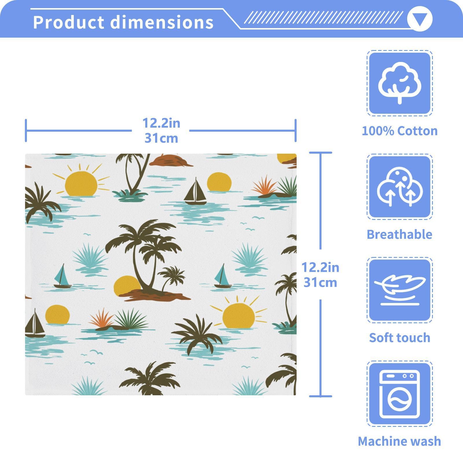 YANENDIE Topical Plants Sailboat Washcloths Towels, Highly Absorbent and Soft Cotton Face Cloths, 2 Pack Quick Dry Wash Cloths - 12 X 12 Inches