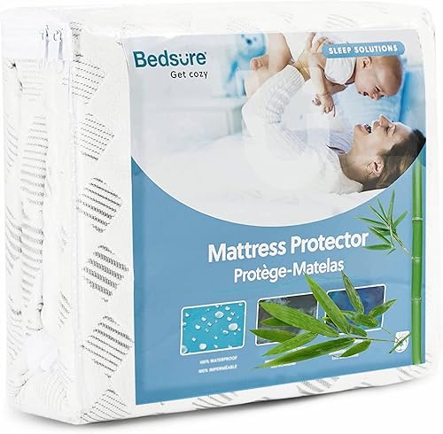 Bedsure Protector de colchón de tamaño matrimonial ultra transpirable impermeable refrescante funda de colchón suave tela de aire 3D con bolsillo