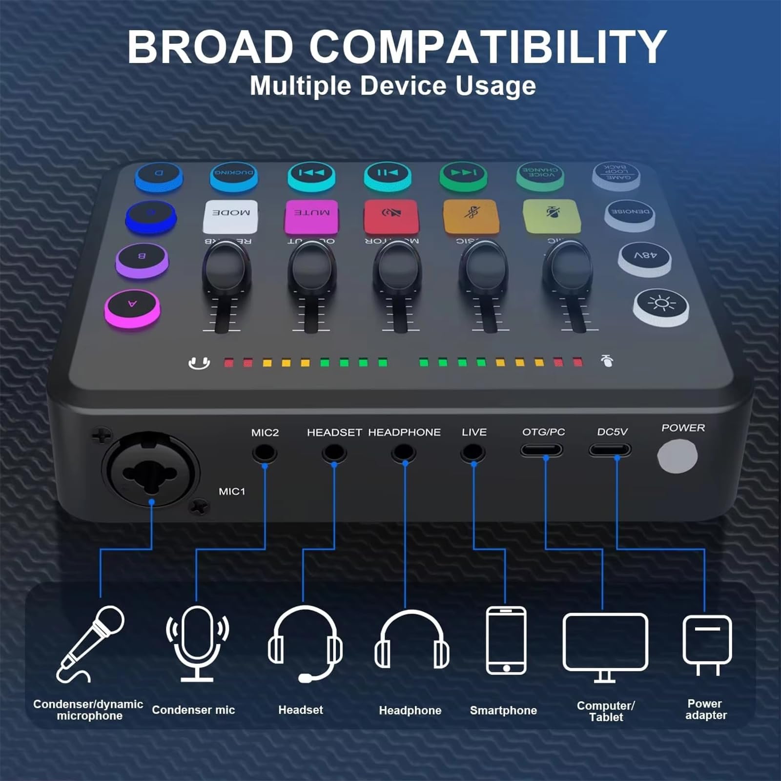 NEWFUN Mixer audio da gioco, streaming, audio mixer,Bluetooth, Include mixer audio e microfono BM800, mixer RGB per PC per lo streaming, controllo del volume per podcasting, registrazione e voce