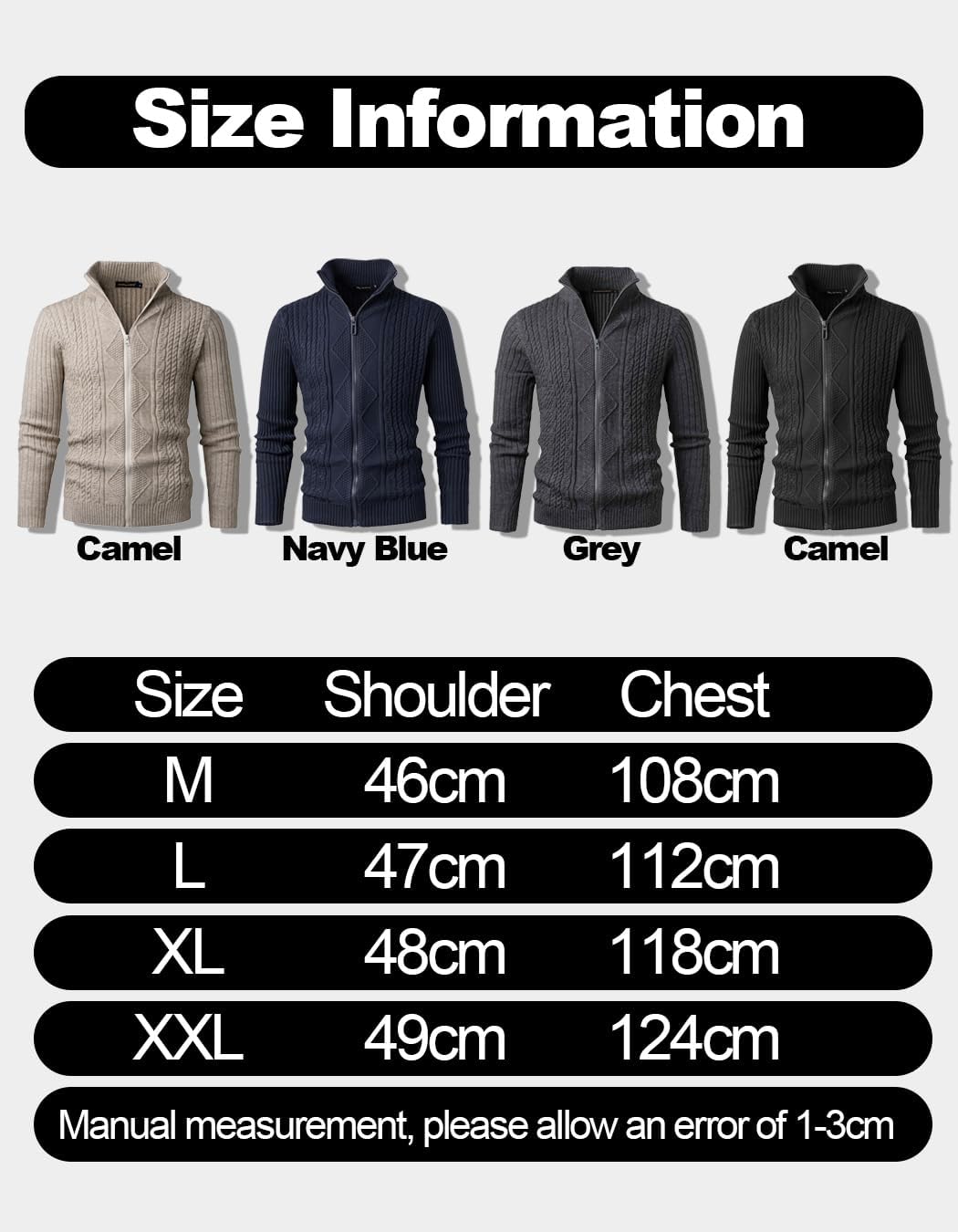 Men's Full Zip Cardigan Knit Textured Sweaters Stand Collar Sweater - Image 7