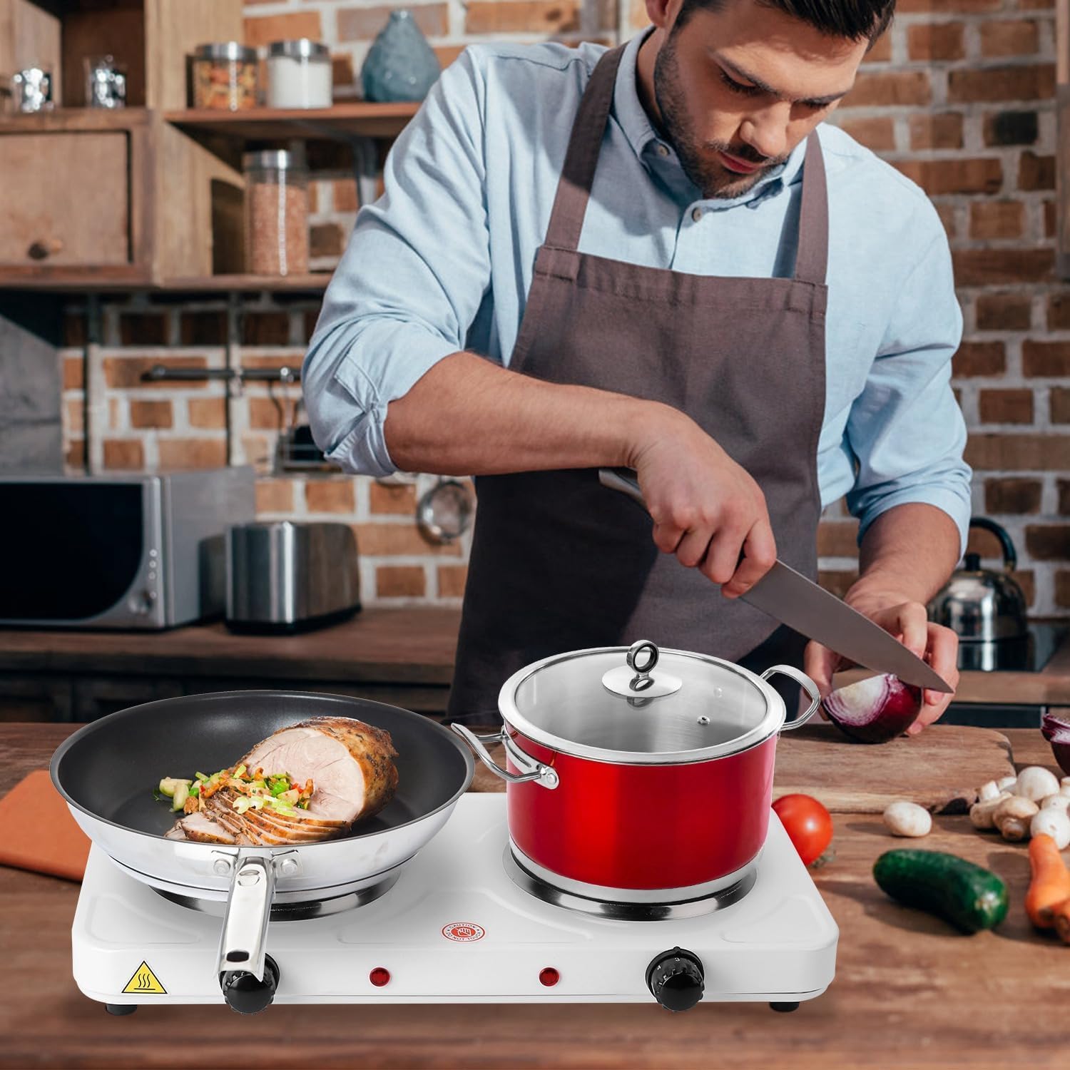 KOCASO 2000W Double Electric Burner Portable Dual Counter Stove Countertop Hot Plate Kitchen Cooker Stove with 5 Gear Temperature Control