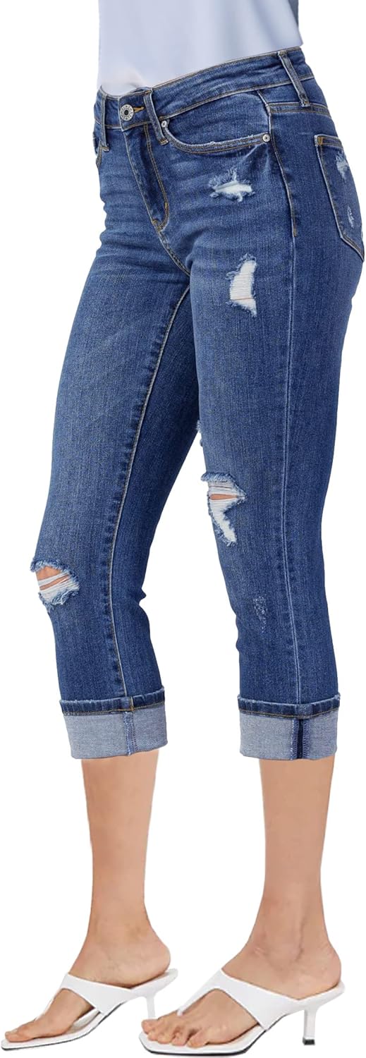 luvamia Capri Jeans for Women Stretch High Waisted Distressed Denim Capris Ripped Skinny Cropped Pants - Image 5