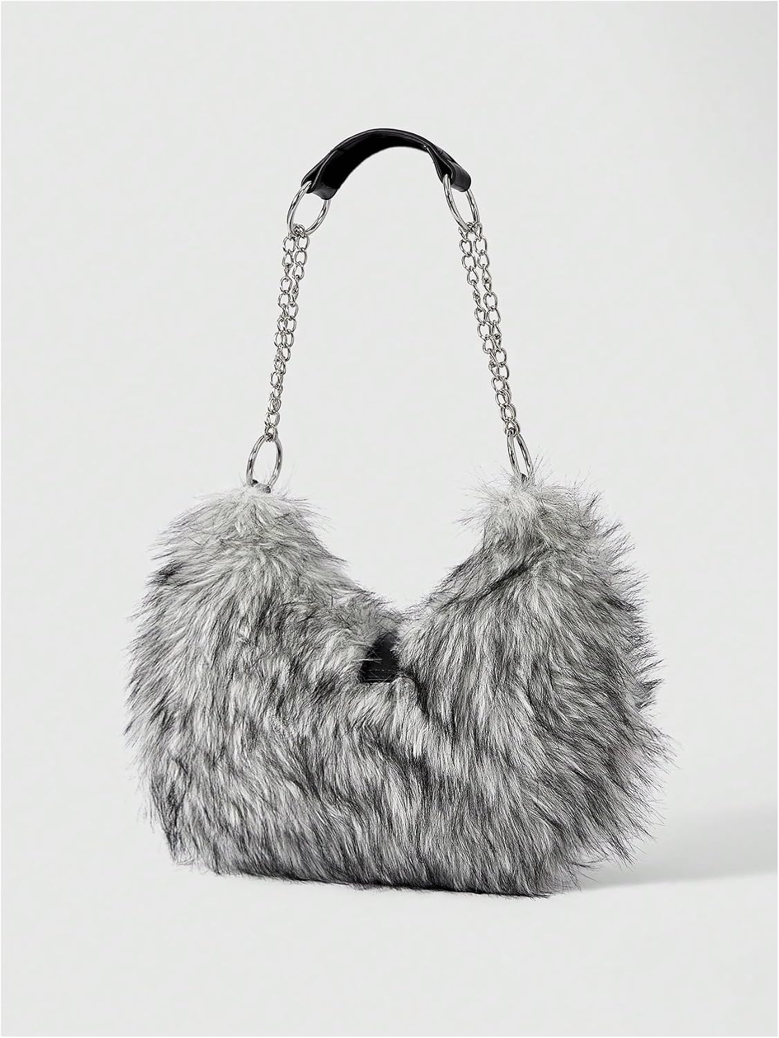 SHENHE Women's Y2k Fuzzy Faux Fur Purse Punk Studded Small Hobo Shoulder Bag Chain Strap Clutch Bag