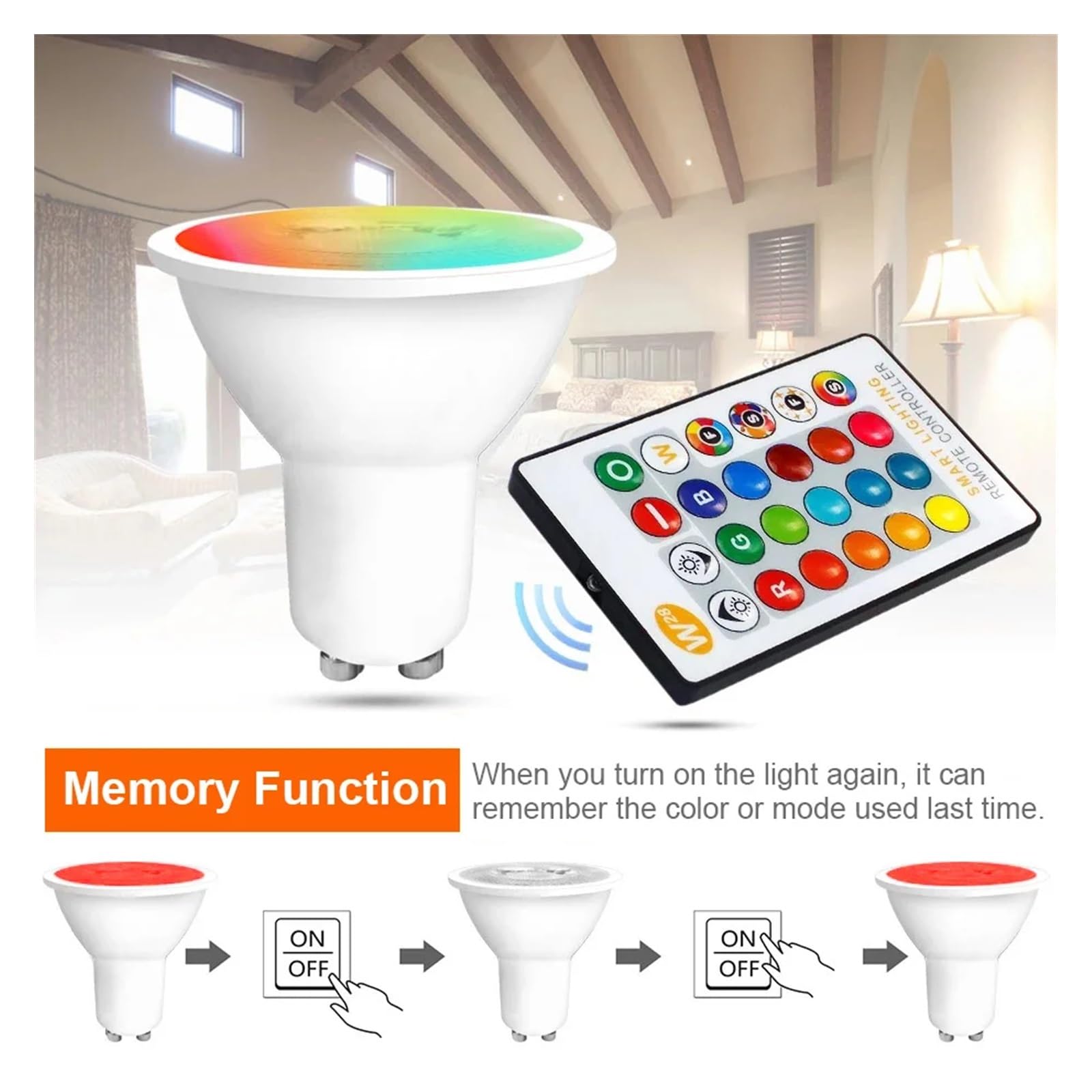 Générique Ampoule LED GU10 8 W, projecteur à intensité Variable, RGB, 16 Couleurs, décoration d'intérieur, AC85-265 V, RGBW, RGBWW, avec télécommande IR (RGB Blanc).