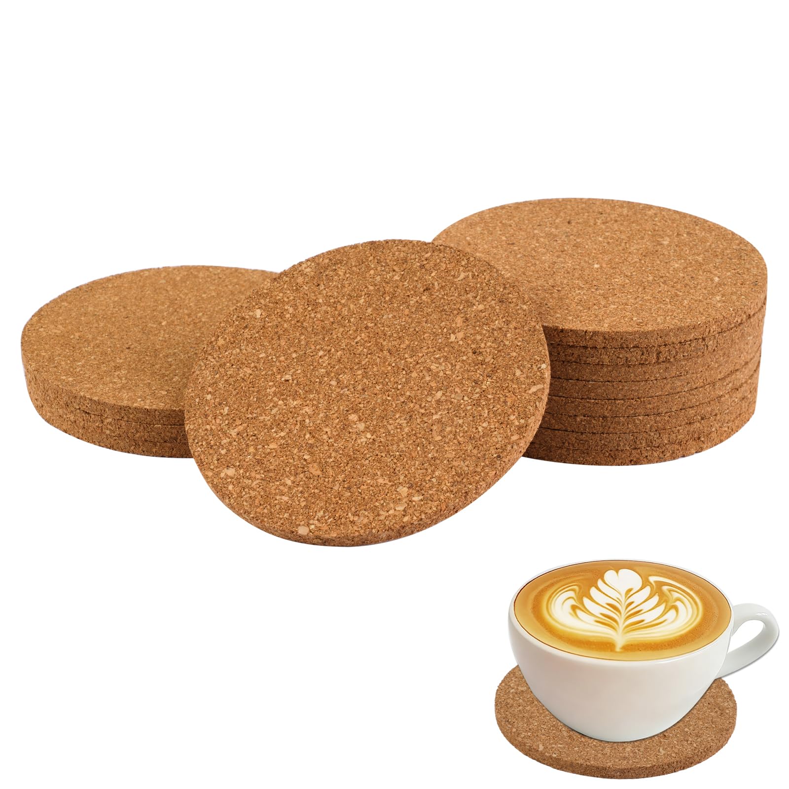 12Pcs Cork Coasters, 10 × 10cm Absorbent Cork Coasters Round